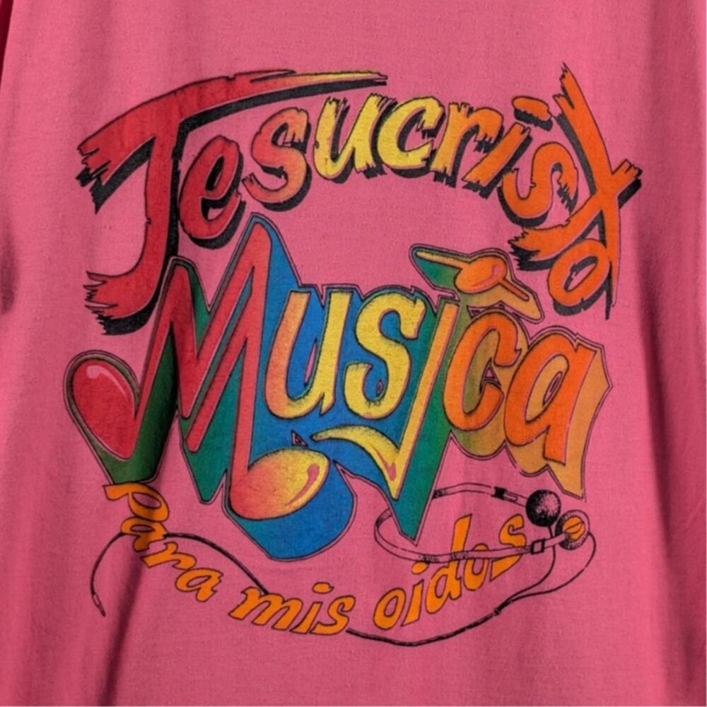 Hanes Fifty-Fifty Vintage Large Pink Jesucristo Musica Graphic Tee USA Made
